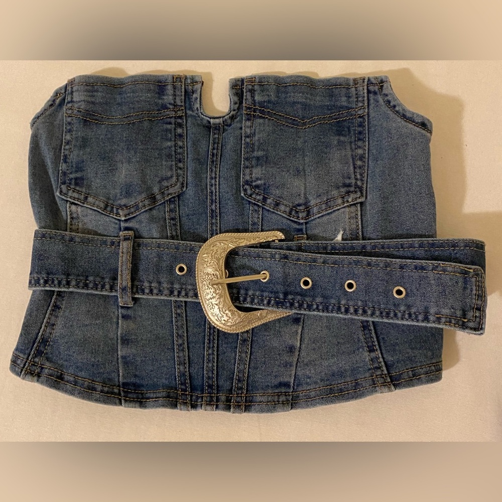 Fashion Nova-Buckle Bunny Denim Corset Top - Medium - Picture 2 of 9